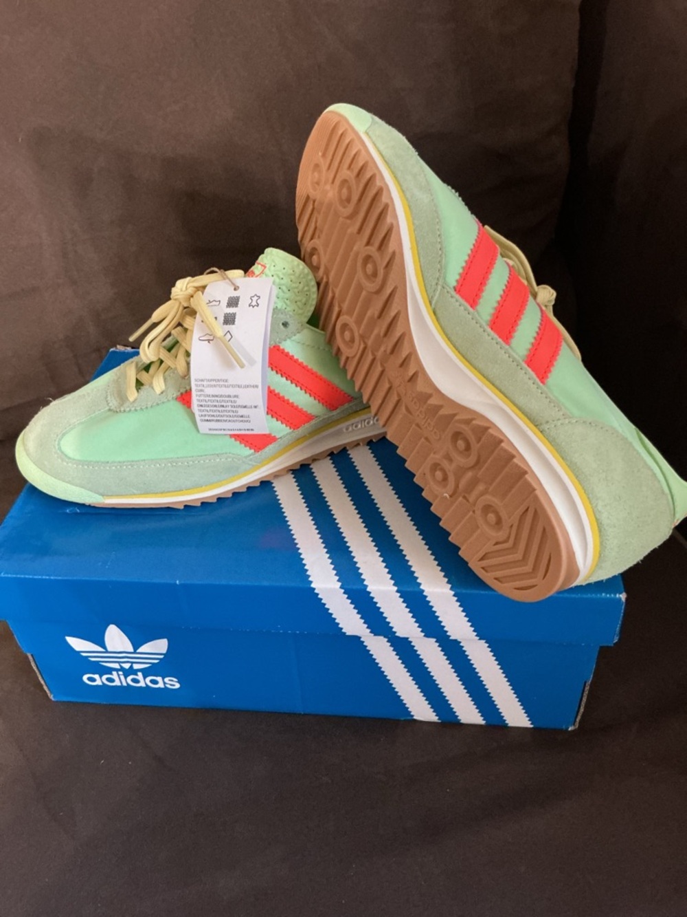 adidas Kids Mint Green Sneakers with Coral Stripes